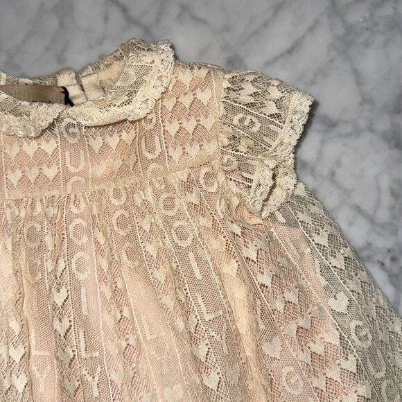 NWT GUCCI ROMANTIQUE LACE GUCCILY ALMOND FLOWER DRESS 3/6M - Picture 5 of 13